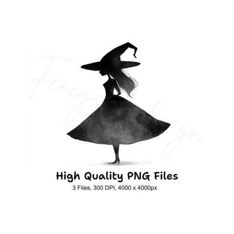 Elegant Witch Silhouette Clipart Bundle