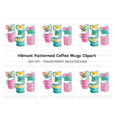 Patterned Mugs Clipart Bundle