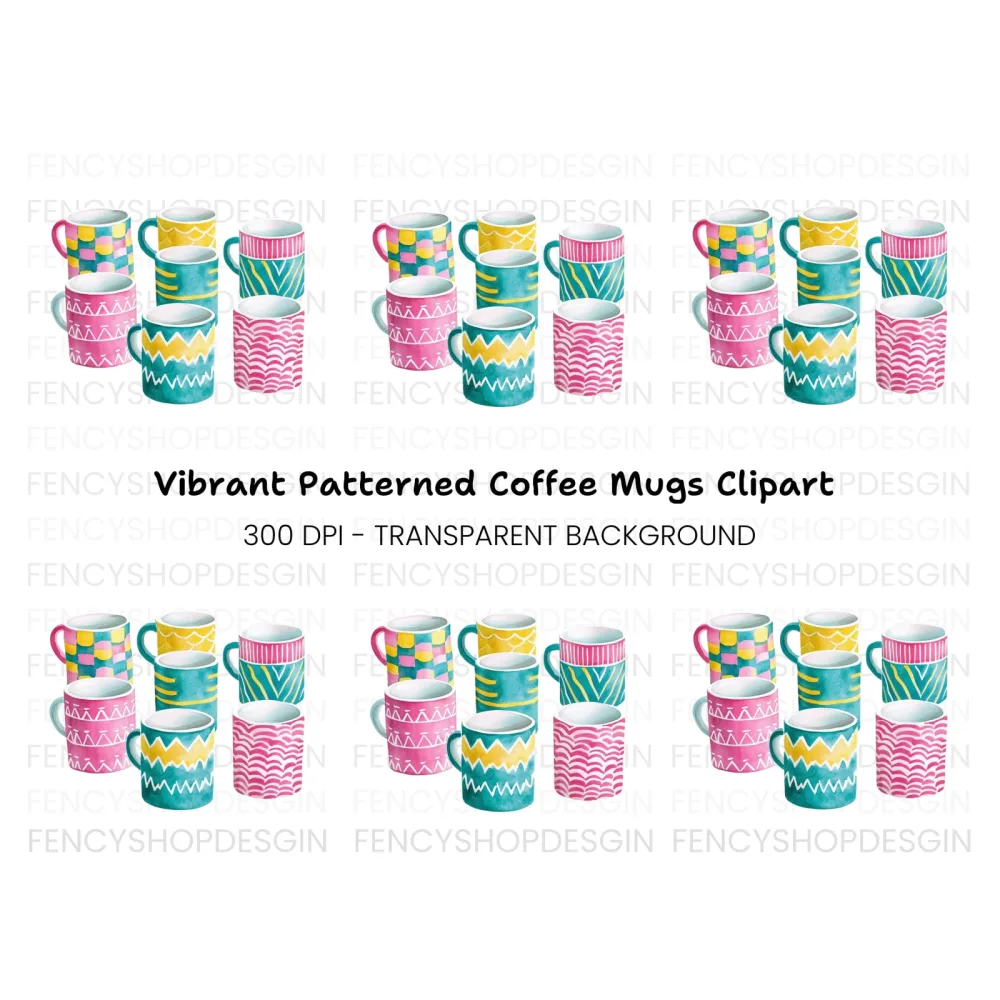 Patterned Mugs Clipart Bundle