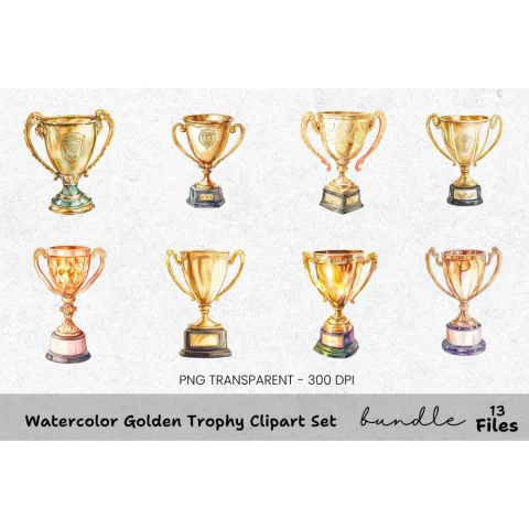 Golden Trophy Clipart Bundle