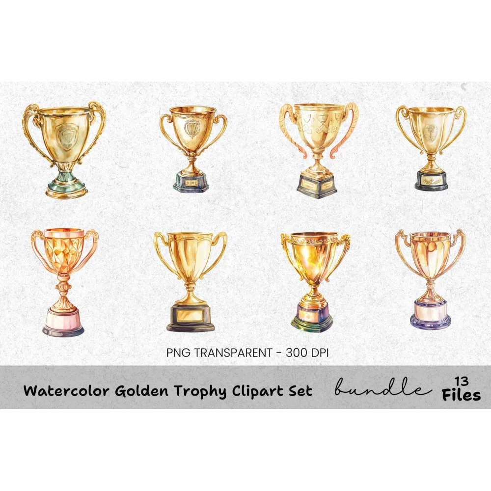 Golden Trophy Clipart Bundle