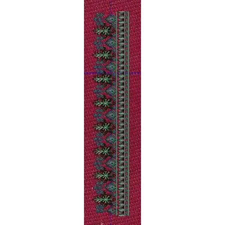 Maroon Pine Leaf Chevron Border Maroon & Forest Green Embroidery Design