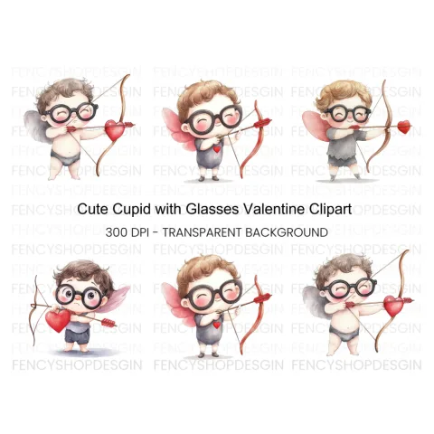 Cute Cupid with Glasses Clipart Bundle
