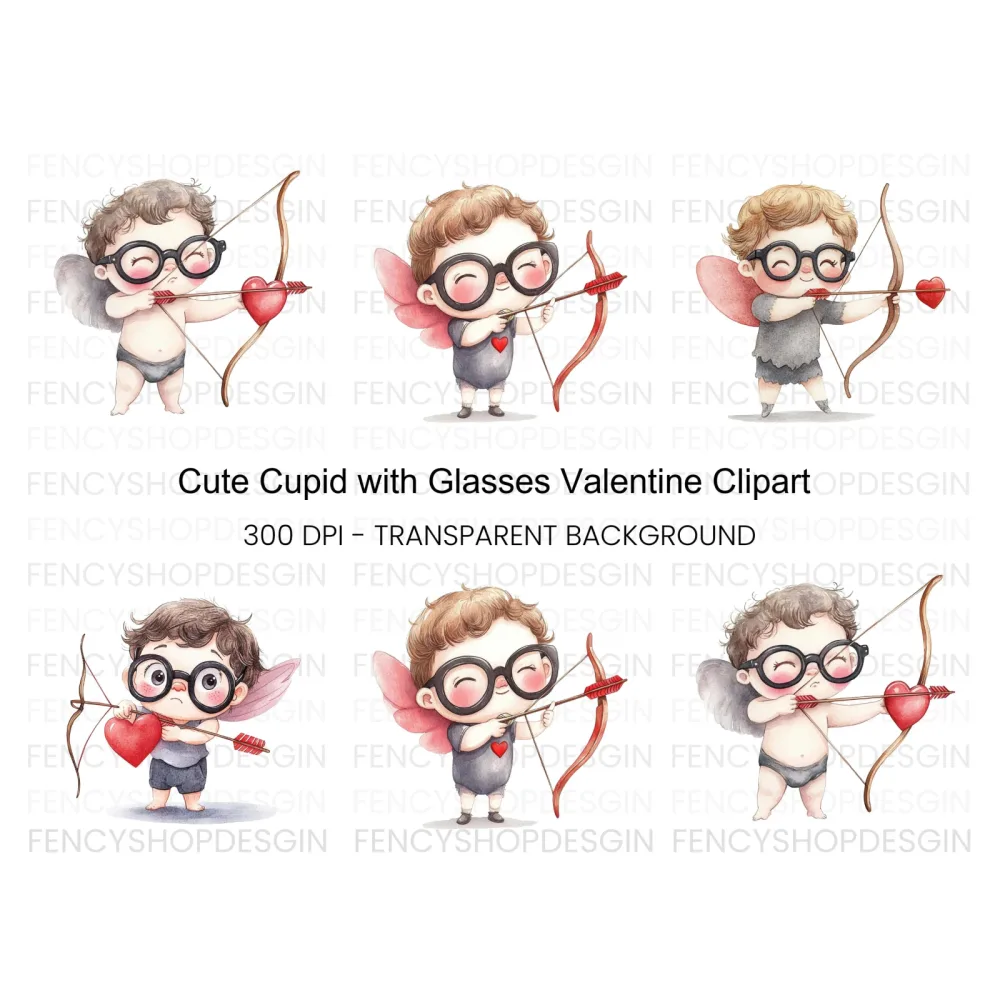Cute Cupid with Glasses Clipart Bundle
