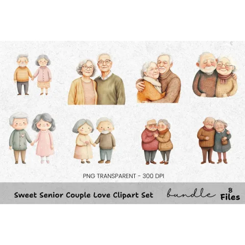 Sweet Senior Couple Love Clipart Bundle