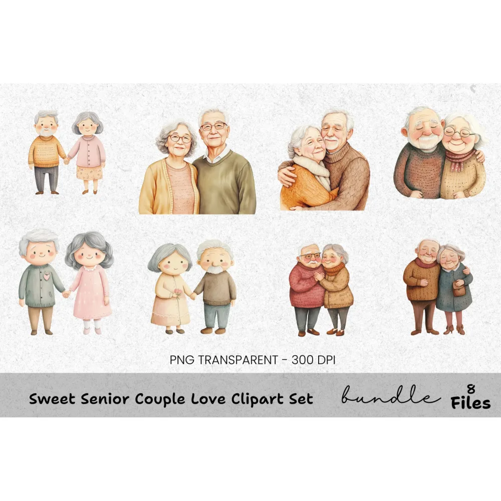 Sweet Senior Couple Love Clipart Bundle