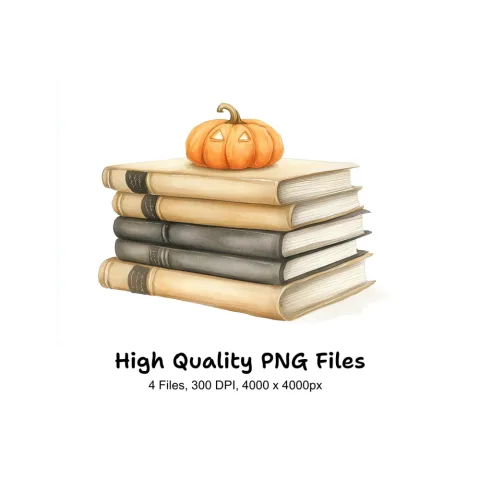 Autumn Pumpkin Book Stack Clipart Bundle