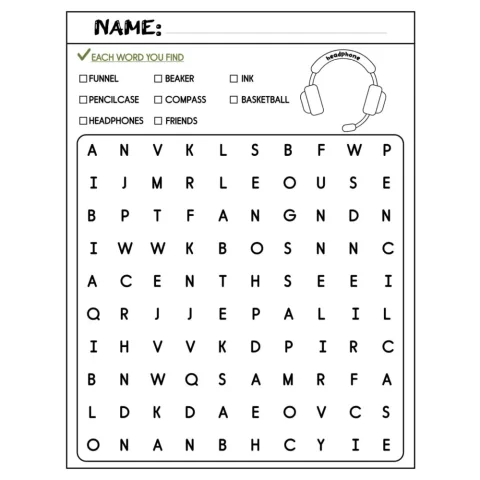 School Supplies Word Search Worksheet