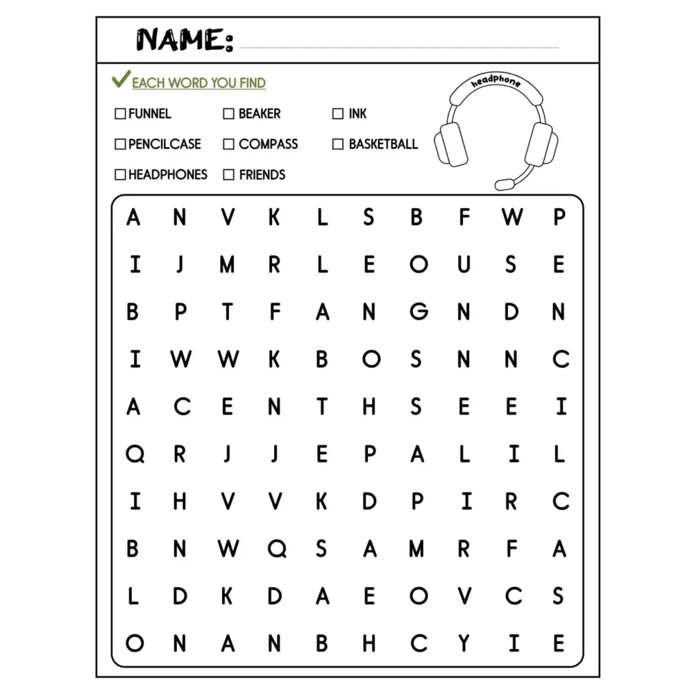 School Supplies Word Search Worksheet