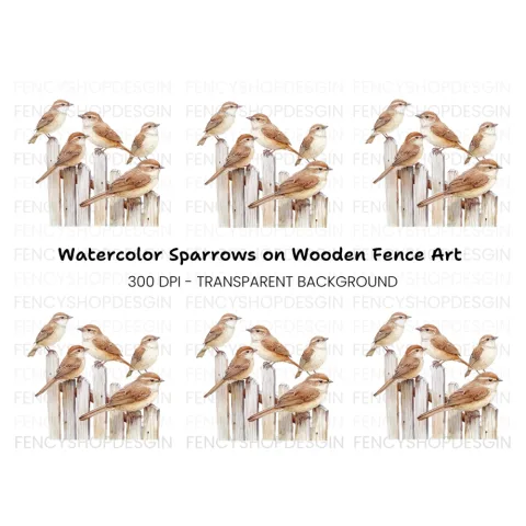 Sparrows on Fence Clipart Bundle