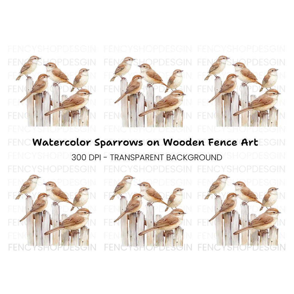 Sparrows on Fence Clipart Bundle