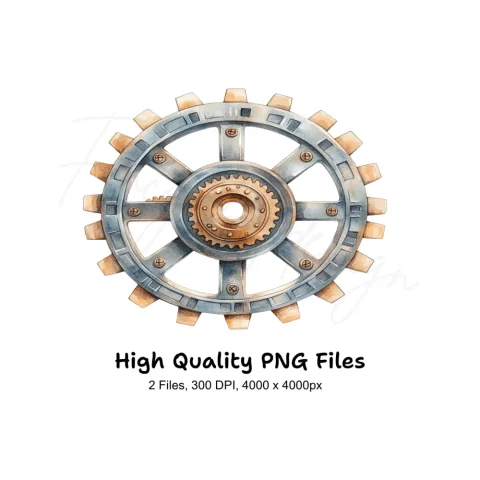 Industrial Steampunk Gear Wheel Clipart Bundle