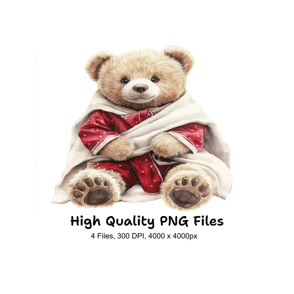 Cute Teddy Bear Pajama Clipart Bundle