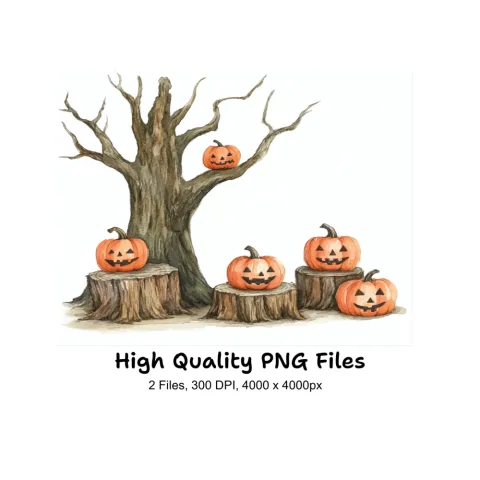 Spooky Halloween Pumpkin Tree Clipart Bundle