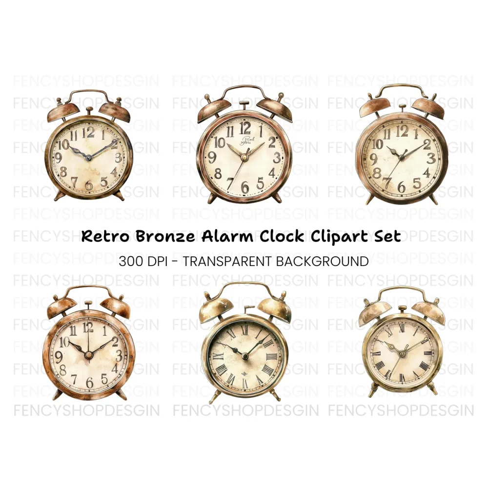 Vintage Alarm Clock Clipart Bundle