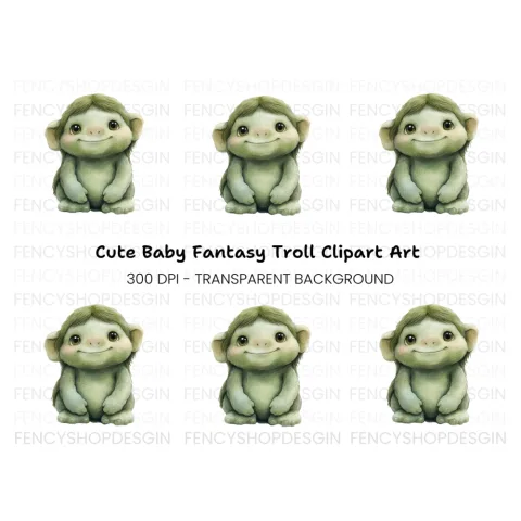 Cute Green Troll Creature Clipart Bundle