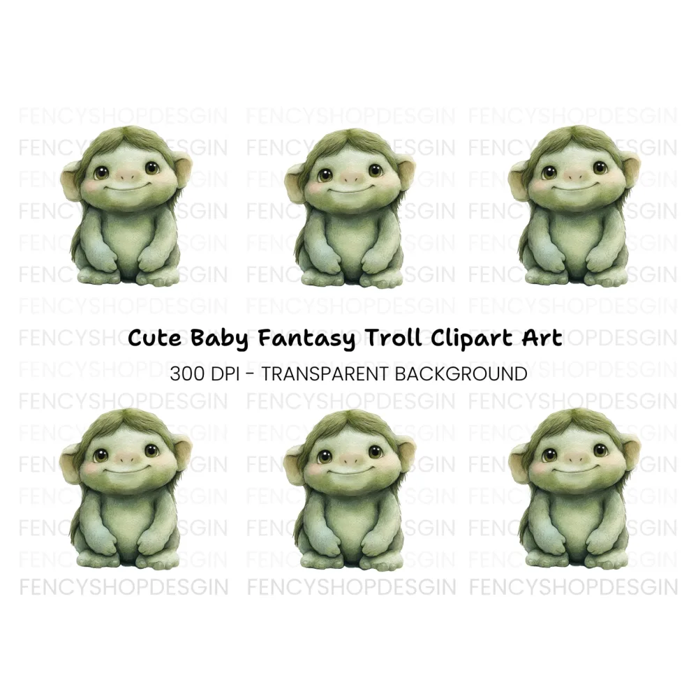 Cute Green Troll Creature Clipart Bundle