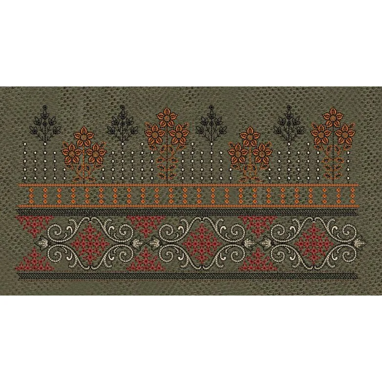 Rust Floral Scroll Embroidery Design
