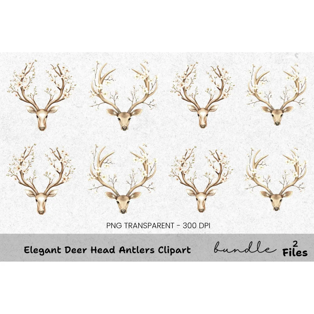 Elegant Deer Head Antlers Clipart Bundle