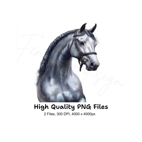 Elegant Grey Horse Head Clipart Bundle