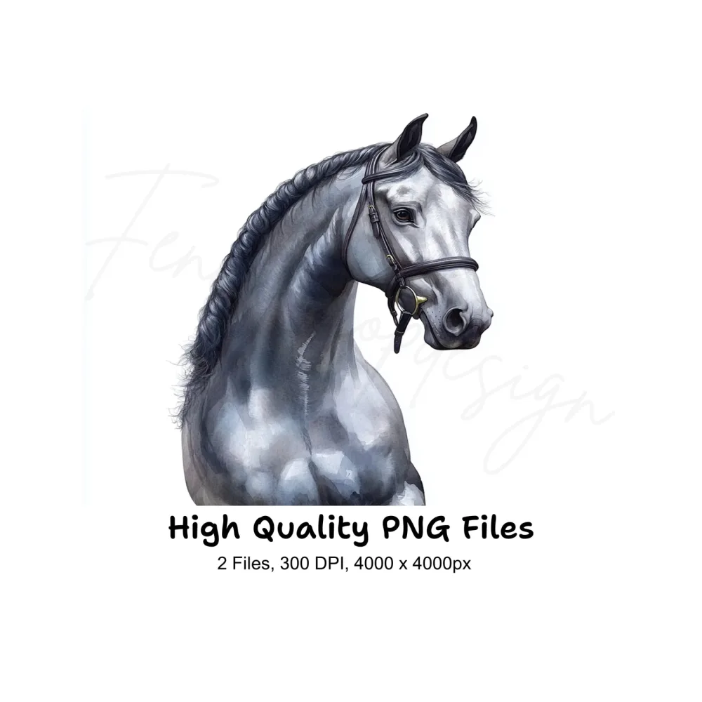 Elegant Grey Horse Head Clipart Bundle
