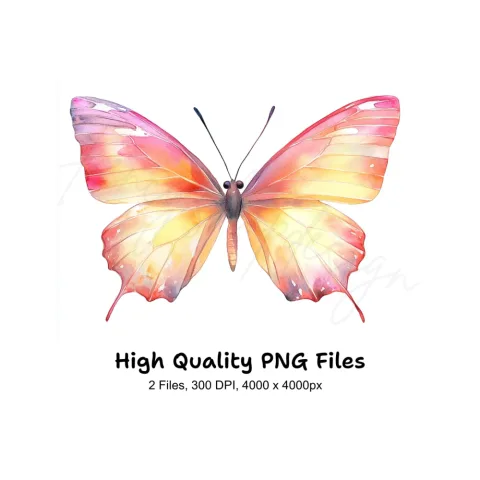 Pink and Orange Butterflies Clipart Bundle