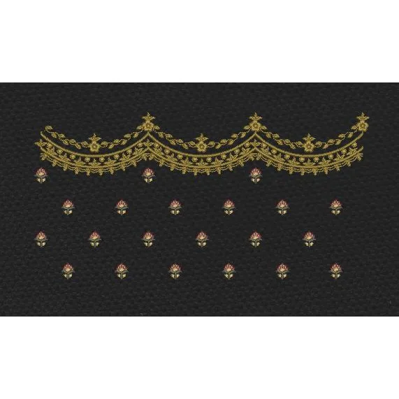 Floral Endless Border Golden Stars Embroidery Design