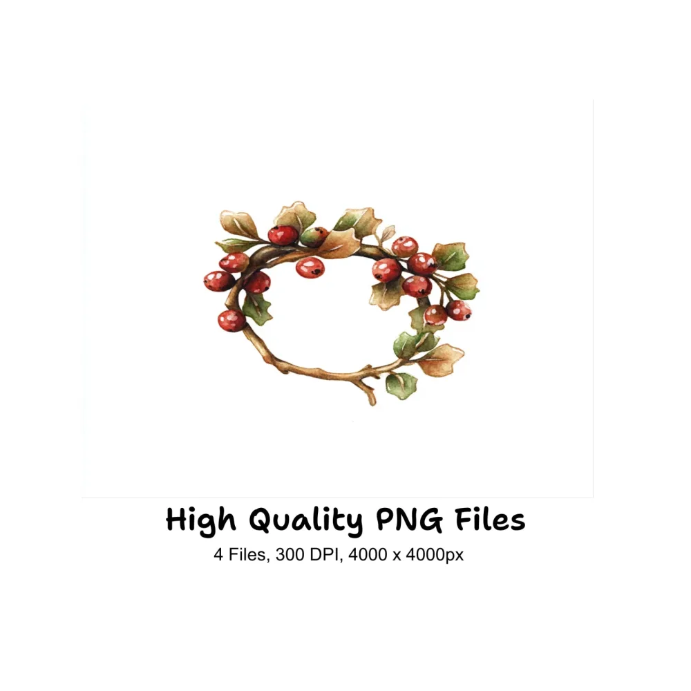Red Berry Wreaths Clipart Bundle