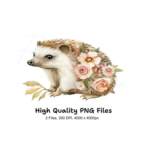 Cute Hedgehog Floral Clipart Bundle