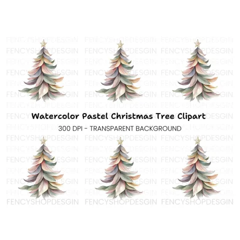 Pastel Feather Christmas Tree Clipart Bundle