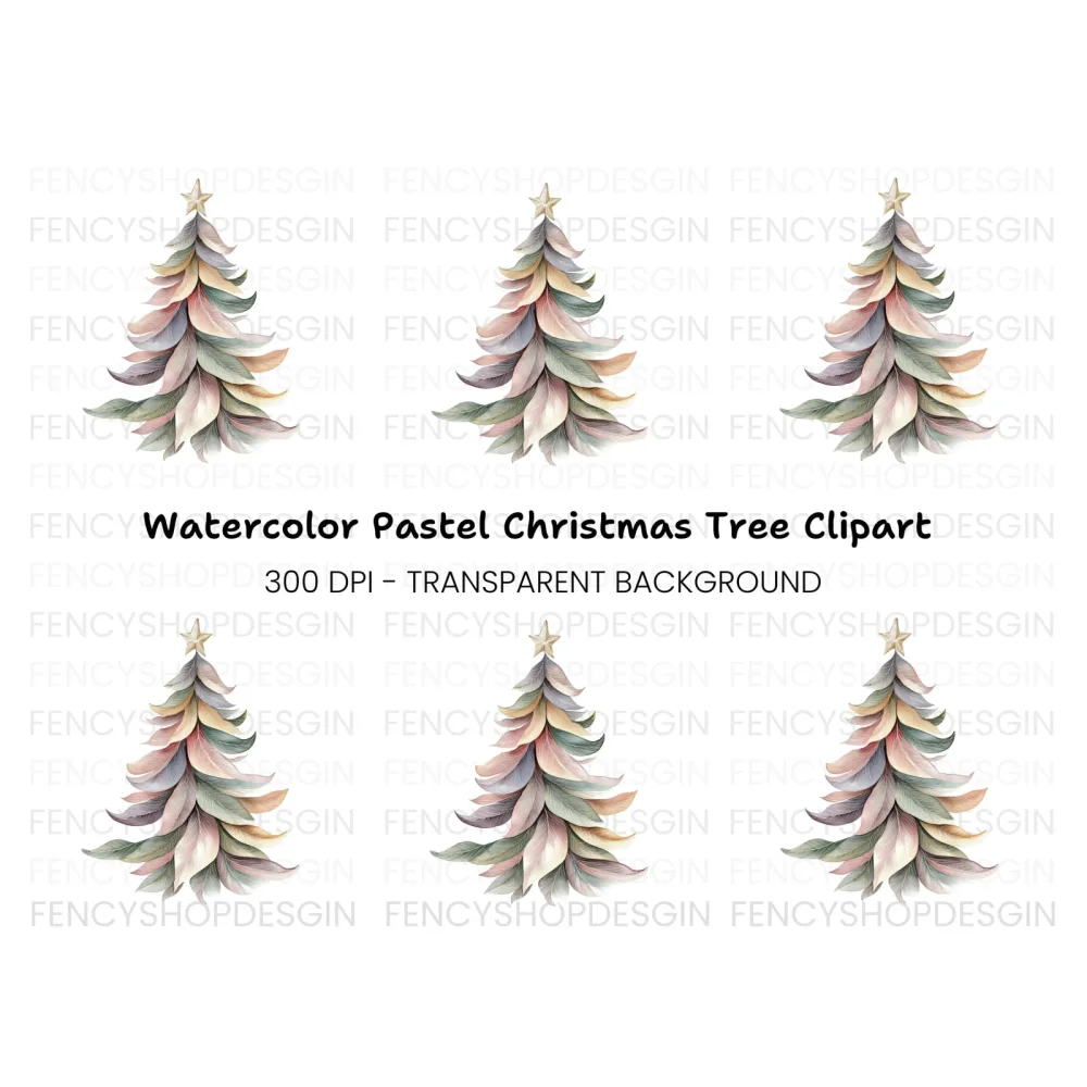 Pastel Feather Christmas Tree Clipart Bundle