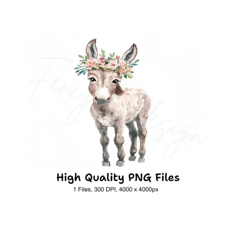 Cute Donkey with Floral Crown Clipart Bundle