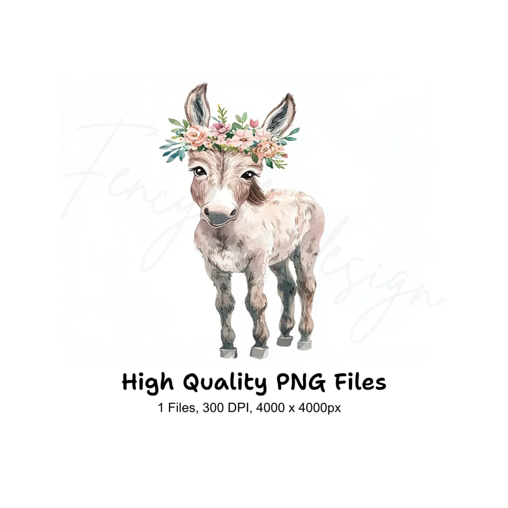 Cute Donkey with Floral Crown Clipart Bundle