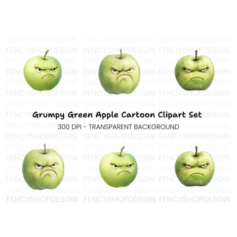 Grumpy Green Apple Clipart Bundle