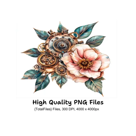 Elegant Steampunk Flower Bouquets Clipart Bundle