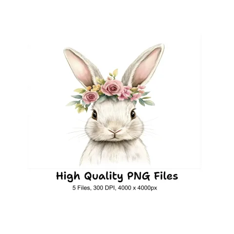 Bunny Faces with Flower Crowns Clipart Bundle
