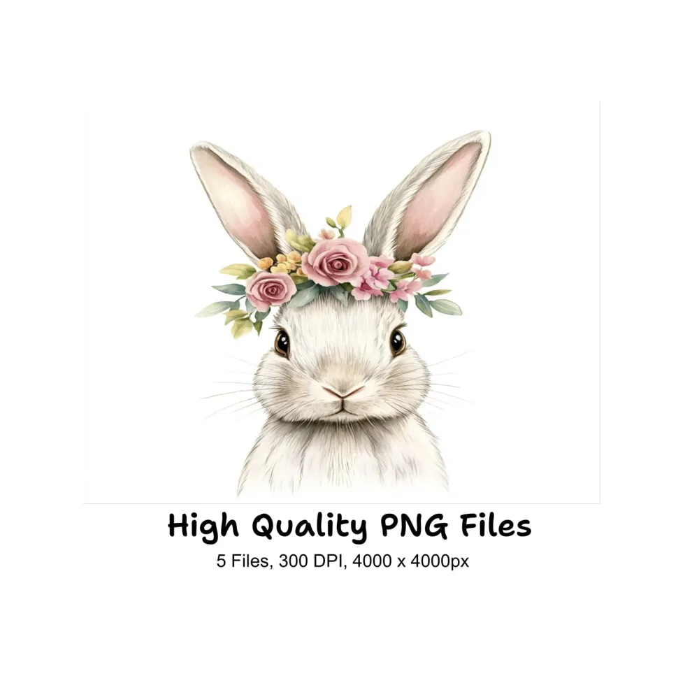 Bunny Faces with Flower Crowns Clipart Bundle