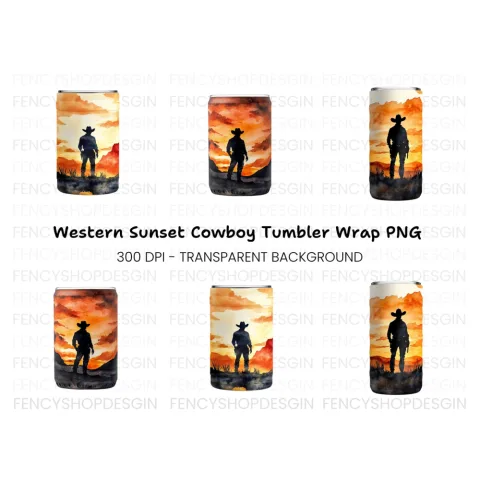 Western Cowboy Silhouette Tumbler Clipart Bundle