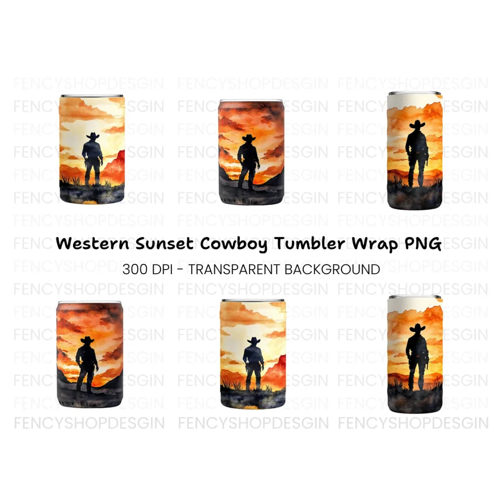 Western Cowboy Silhouette Tumbler Clipart Bundle