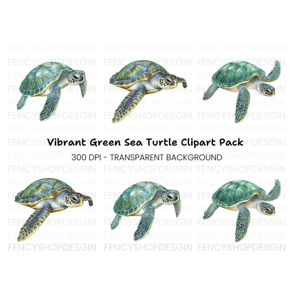 Oceanic Green Turtle Clipart Bundle