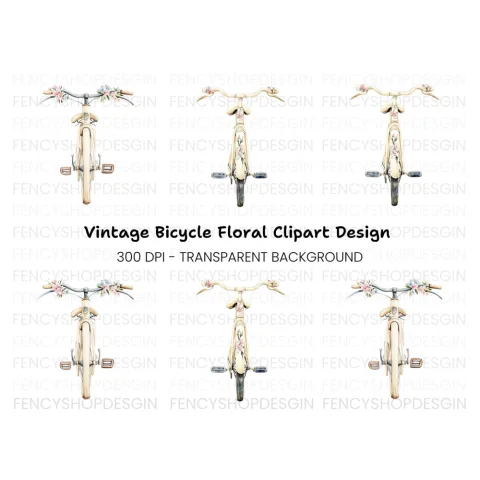 Vintage Bicycle with Flowers Clipart Bundle