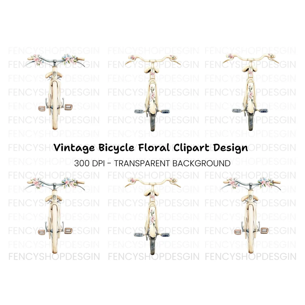 Vintage Bicycle with Flowers Clipart Bundle