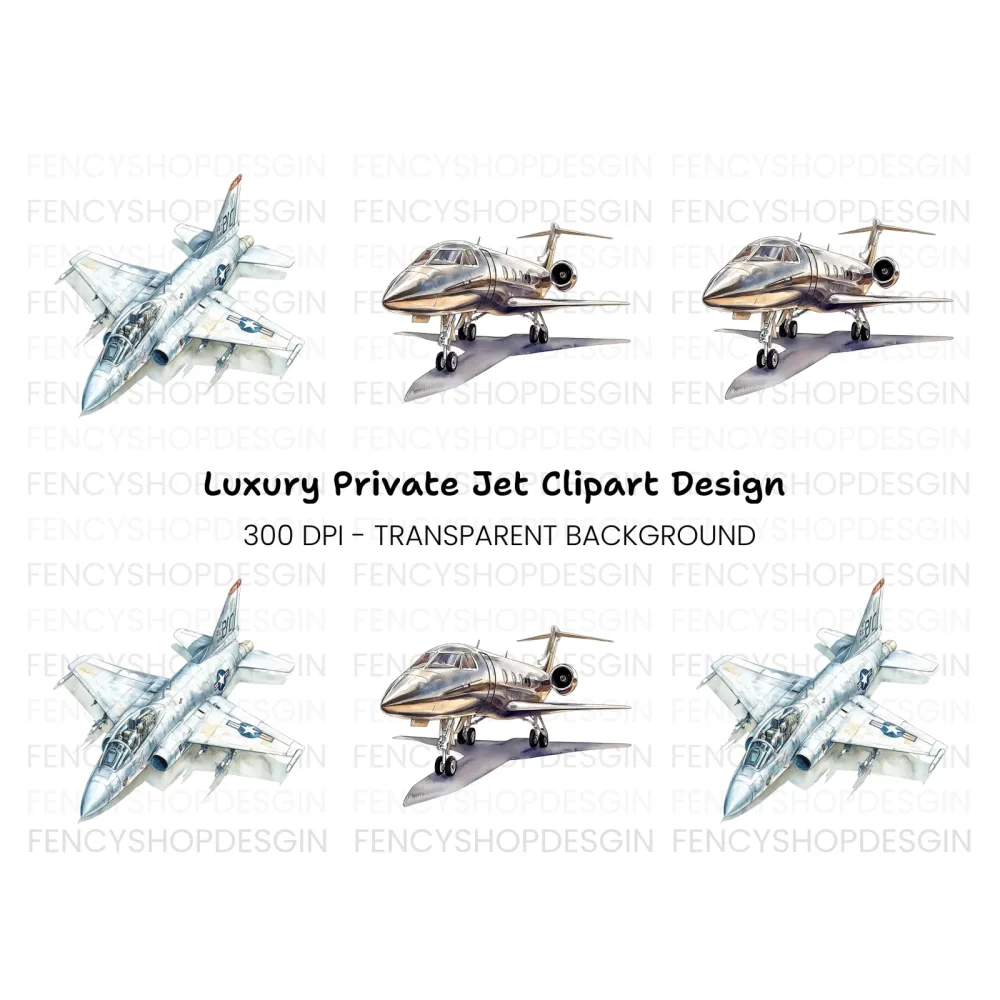 Vintage Jet and Private Plane Clipart Bundle