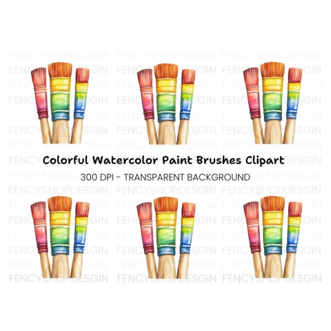 Colorful Paint Brushes Clipart Bundle