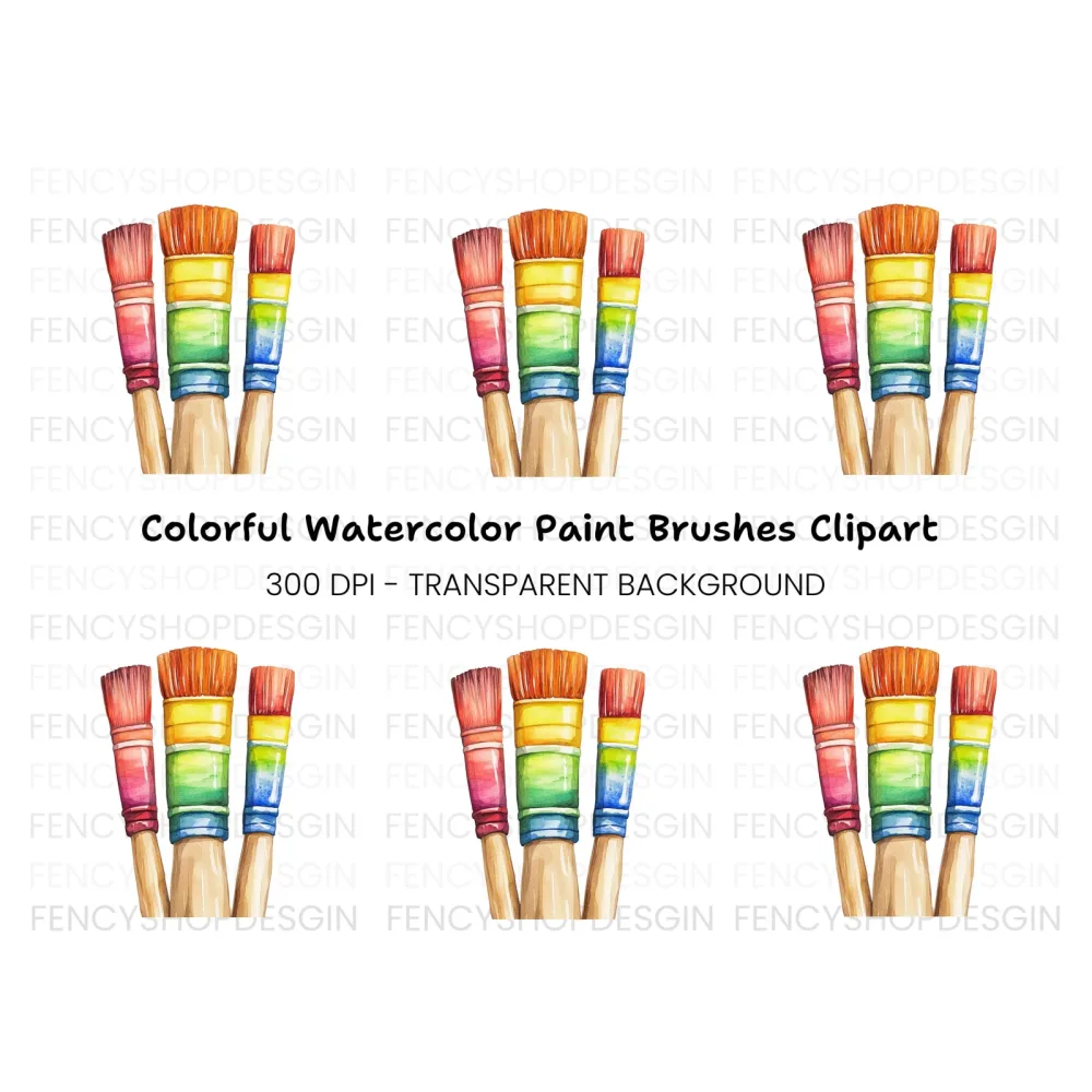 Colorful Paint Brushes Clipart Bundle