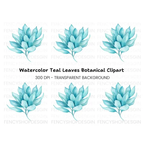 Blue Leaves Branch Clipart Bundle