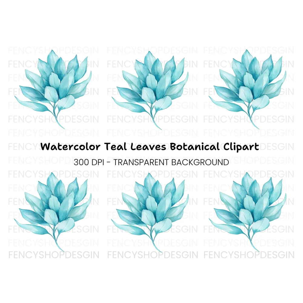 Blue Leaves Branch Clipart Bundle