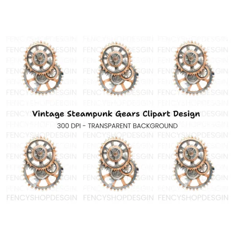 Rustic Interlocking Gears Clipart Bundle
