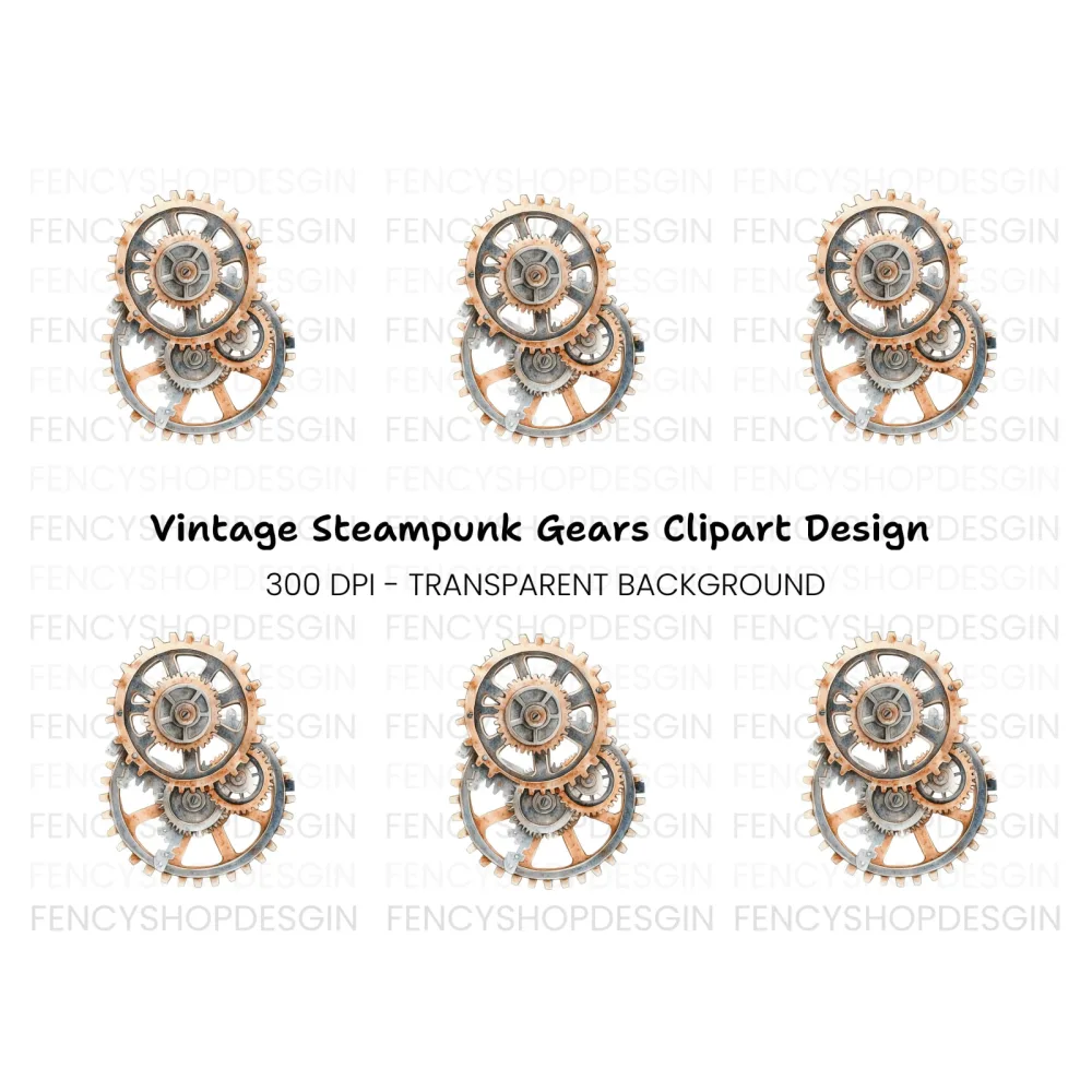 Rustic Interlocking Gears Clipart Bundle