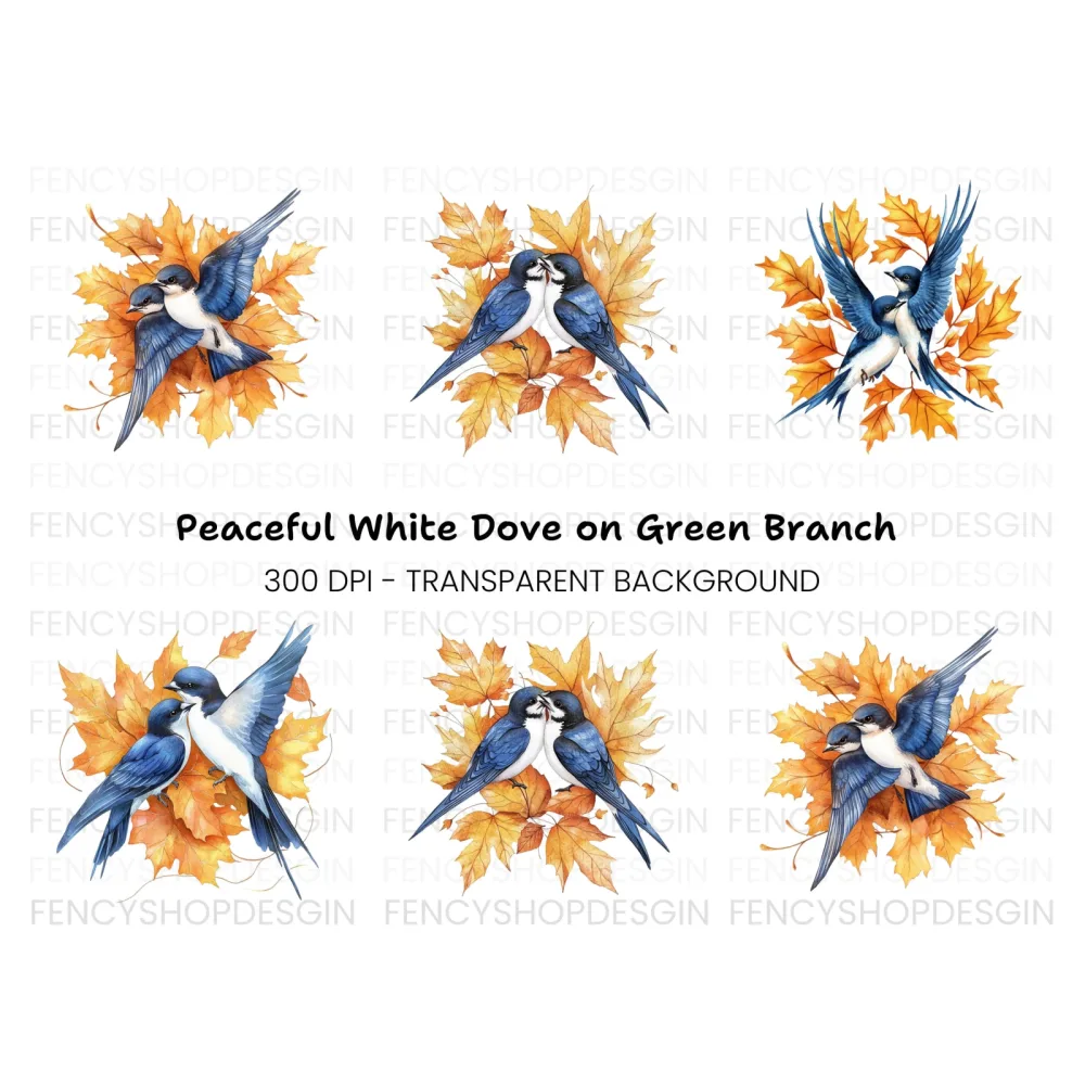 Swallows and Autumn Leaves Clipart Bundle